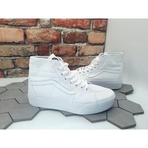 Vans Sk8-Hi Tapered Stackform True White Canvas Platform Sneakers Women Sz 10